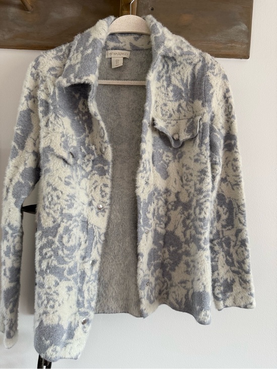 Cynthia Rowley Sweaters - Cynthia Rowley Cream and Light Gray Floral Knit Cardigan Jacket